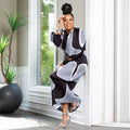 Elegant Women Pleated Half Lantern Sleeve O-neck Slim Maxi Long Dress Print Fashion Autumn 2024 Ruched Dresses Vestidos
