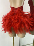Sexy Halter Beading Feather Mini Dress For Women Backless Luxury Birthday Celebrity Evening Gowns Performance Wear