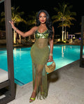 Sexy Cutout Crochet Beach Dress 2026 Summer Women One Shoulder Backless Knitted Sequined Fringe Tassel Midi Dress Clubwear