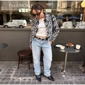 Women Chic Zebra Print Faux Fur Cropped Jacket Lapel Collar Single Breasted Warm Short Coat Autumn Winter Fashion Street Jackets