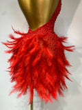 Sexy Halter Backless Feather Pearl Short Party Dress Women Luxury Rhinestone Celebrate Birthday Outfit Performance Dance Costume