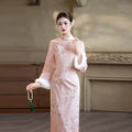 Pink Dress Long sleeved Cheongsam Winter Thick Improvement for Young Women High end Daily Qipao Dress