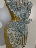 Women Sexy Strapless Mesh See Through Eveing Birthday Party Nightclub Stage Wear Sparkly Butterfly Rhinestone Sequins Mini Dres