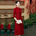 Red New Chinese Qipao Mid Sleeve Improved Retro Dress for Young Women Spring and Autumn Qipao Dress