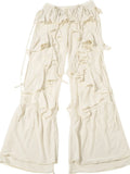 Street Hot Girl Style Pants for Women Low Waist Spliced ruffled Fashion Sheer Mesh Flared Trousers Female Autumn