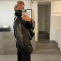 Casual Solid Pu Crocodile Grain Jacket Women Fashion Full Sleeve Stand Collar Loose Female Outwear 2026 Autumn Lady Coats Chic
