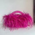 Pearl Bead Bag With Feather Fur Designer Brand Clear Acrylic Crystal Stone Box Tote Handbag Women Handmade Party Purse
