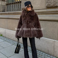 Trendy 2026 Winter Hot Chocolate Brown Peplum Fur Jacket Women Vintage Fashion Fluffy Faux Fox Fur Coat Long Outerwear