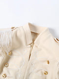 Chic Two Piece Sets for Women Tassel Epaulet Embroidered Hook and Eye Placket Cropped Jacket Mini Skirt for Party