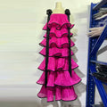 Hit Color Ruffles Cake Maxi Dress for Women Square Collar Off The Shoulder Spliced Bow Evening Temperament Dresses Female