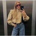 Fashion Shoulder Padded Short Windbreaker Women Solid Full Sleeve Turn-down Collar Single Breasted Coat Lady Autumn Chic Coats