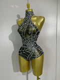 Sparkly Diamond Sexy Mesh Stretch Bodysuits Women Evening Nightclub Bar Party Show Gogo Dancer Clothing Stage Costume