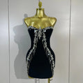 Sexy Strapless Diamond Chain Black Backless Bodycon Bandage Mini Dress Women Elegant Prom Gown Club Evening Party Birthday Dress