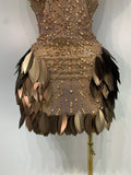 Women Sexy Strapless Sparkly Rhinestone Sequins Mesh See Through Mini Dress Eveing Party Birthday Nightclub Singer Stage Costume