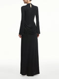 Slimming Spliced Folds Temperament Dresses for Women Round Neck Long Sleeves Patchwork Tassel Dress Female Clothing