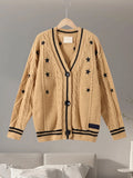 Printed V-neck Knit Cardigan Women Fashion Color Blocked Single Breasted Full Sleeve Sweater Cardigan Female Fall Chic Knitwear