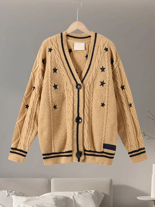 Printed V-neck Knit Cardigan Women Fashion Color Blocked Single Breasted Full Sleeve Sweater Cardigan Female Fall Chic Knitwear