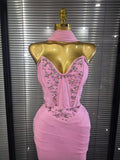 3 Colors Women Sexy Strapless Shining Crystal Bodycon Long Bandage Dress Evening Party Celebrate Elegant Cocktail Outfit