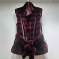 Street Vintage Spliced Lace Up Slimming Waistcoat for Women Stand Collar Sleeveless Fur Tank Top Female Winter Fashion Style