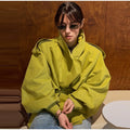 Women Short Trench Coat Lapel Collar Belt Waist Cinched Oversized Long Sleeve Windbreaker Jacket Shoulder Epaulets Spring Autumn