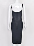 Spagehtti Black Mesh Sexy Evening Bandage Dress Buestier Celebrity Midi Luxury Dress Bodycon Maxi Women Party Vestidos