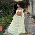 Sexy Off Shoulder Top Maxi Skirt Sets Chic Ruffled Sheer Chiffon Crop Tops High Waist Skirt 2026 New Lady Vacation Party Outfit