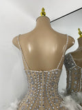 Luxury Women Sexy Shiny Crystal Feathers Hollow Out Bodysuit Nightclub Performance Dance Costume Nightclub Singer Stage Wear