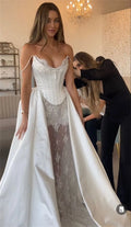 Customized White Strapless Satin Wedding Dresses Sleeveless Court Train Bridal Gowns 2025 Elegant A-Line Wedding Gowns