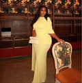 Chic Yellow Backless Lace Up Slit Dress Women Pleated Half Sleeved Waist Cinched Dresses Lady 2026 Spring New Evening Party Robe