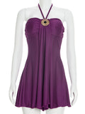 Metal Buckle Dress Women Sexy Elegant Sleeveless Halter Bandages Ribbon Stretch Chic Midnight Party Club Mini Bodycon