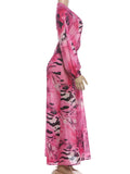 Tiger Stripe Print Long Dress Woman Autumn Trend Deep V-Neck Backless Lantern Sleeve Beach Party Elegant Vestidos