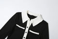 Contrast Patchwork Playsuits Women Ribbed Button Polo-Neck Full Sleeve Skinny Stretch Wrap Hip Street Fashion Rompers