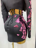 Women Long Sleeve Sequin Mini Bodycon Three Piece Set Birthday Evening Party Costume Bar Nightclub Performance Stage Outfit
