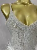 Luxury Sparkling Diamond Feather Sexy V-Neck Sequined Halter Mini Dress 2026 New Women Celebrate Birthday Party Cocktail Dreses