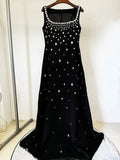 Elegant Celebrity Evening Party Gowns Women's Heavy Industry Diamonds Beading Sleeveless Tank Long Dress Vestidos