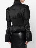Patchwork Zipper Parkas For Women Stand Collar Long Sleeve Minimalist Tunic Winter Coat Female Fashion Clothing New