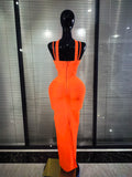 Orange Color Women Sleeveless Sexy Halter Off the Shoulder Bodycon Bandage Long Dress Celebrate Fashion Evening Party Outfit