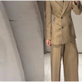 Elegant Blazer Jacket Pant Set Women Slim Fit Solid Lapel Double Breasted Coat Wide Leg Pant 2026 Spring Lady Commute Outfit New