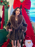 Leopard Print Faux Fur Jacket Womens Long Sleeve Fur Collar Cuff Pockets Coat Autumn Party Winter Streetwear Trendy Outerwear