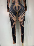 Sexy Long Sleeves Print Rhinestone Jumpsuits Drag Queen Show Stage Performance Costume Women Evening Party Nightclub Rompers