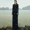 High Quality Sparkling Diamond Slim Long Dress Long Sleeve Black Women's Elegant Celebrity Evening Birthday Party Gowns