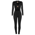 Sexy Hollow Out Jumpsuits Woman Trend Metal Buckle Decoration Full Sleeve Skinny Peach Hip Party Club Street Overalls