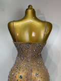 Women Sexy Sleeveless Rhinestone Sheer Mini Bodycon Dress Evening Party Luxury Birthday Bar Nightclub Stage Performance Clothing