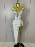Sexy Strapless Shinning Rhinestones Bodycon Bandage Long Dress Women Fashion Celebrate Evening Party Vestido