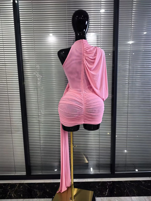 Winered Pink Women Sexy Draped Bodycon Mini Dress High Stretch Celebrate Nightclub Party Cocktail Fashion Homecoming Outfit