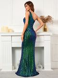 High Quality Women Design Maxi Dress Sexy One Shoulder Sequin Evening Dress Party Night Elegant Long Prom Dress Vestidos