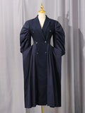 Autumn Long Oversized Elegant Draped Patchwork Trench Coat For Women Double Breasted Luxury Designer Overcoat Runway Fashion