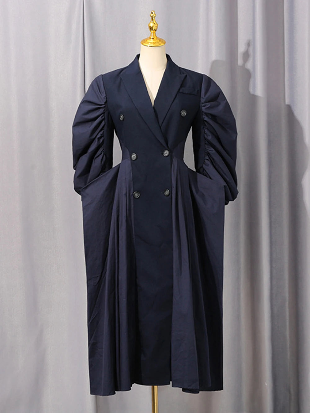 Autumn Long Oversized Elegant Draped Patchwork Trench Coat For Women Double Breasted Luxury Designer Overcoat Runway Fashion