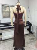 Elegant Satin Corset Long Dresses Luxury Women's Halter Backless Maxi Dress Evening Wedding Guest Party Prom Gown Brown Red 2026