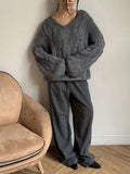 Women's Cable Knit Sweater V Neck Long Sleeve Oversized Loose Chunky Twist Pullover Tops Casual Autumn Retro Commute Top